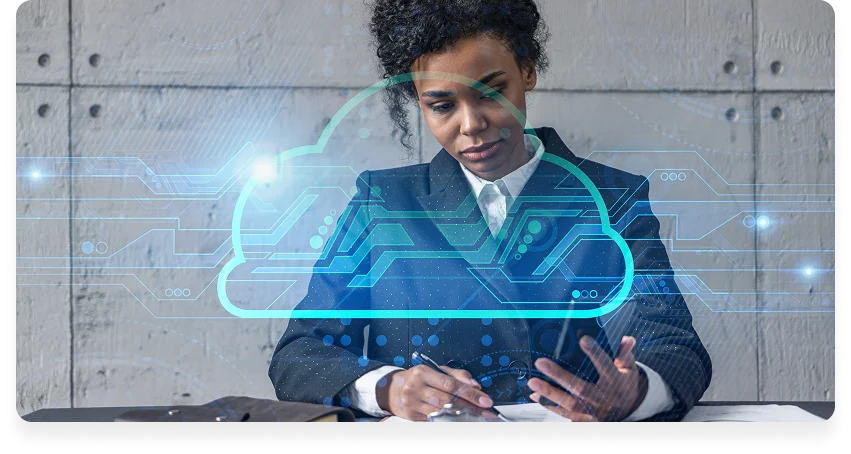 businesswoman-taking-notes-cloud-storage-hologram-double-exposure-business-technology-solution